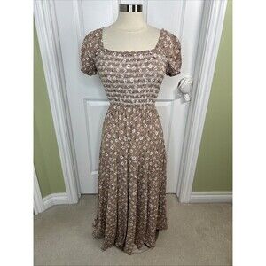Storia Floral Maxi Dress Sz M Smocked Bodice Square Neck Cottagecore Prairie